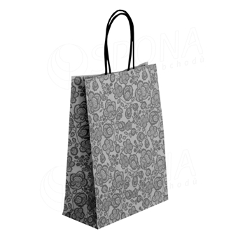 Darčeková taška papierová FLORA, šedá, kvetinový vzor, 360X12X410 mm