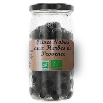 Jardimére Čierne olivy BIO vykôstkované s provensálskymi bylinkami, Francúzsko, pohár 235g
