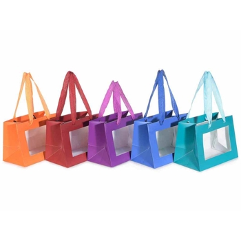 Darčeková taška s okienkom, 18x13,5x11 cm, mix farieb