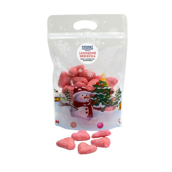 Pierrot Gourmand Nadýchané jahodové srdiečka vo vianočnom vrecku, Francúzsko, doypack 150g