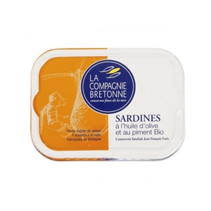 La Compagnie Bretonne Sardinky s korením v olivovom oleji BIO, Francúzsko, ple...