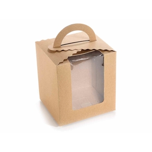Darčeková krabička s okienkom a uškom, hnedý kartón, 10,5x9,5x12cm