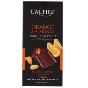 Cachet Horká čokoláda s pomarančom a mandľami, Belgicko,  100g