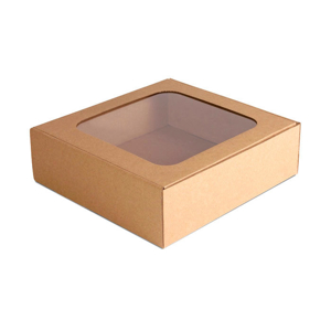 Darčeková krabička s okienkom 250x250x70 hnedá