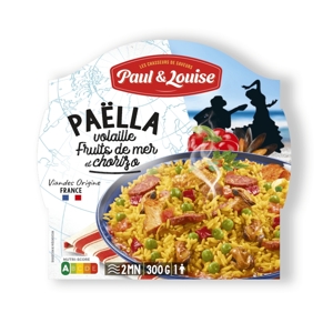 Paul &amp; Louise Paella s kuracím mäsom, plodmi mora a chorizom, Francúzsko, misk...